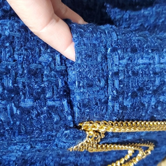 VINTAGE GIANCARLO FERRARI BLUE TWEED BLAZER W GOLD CHAINS SIZE 8 OLD MONEY - Picture 6 of 10